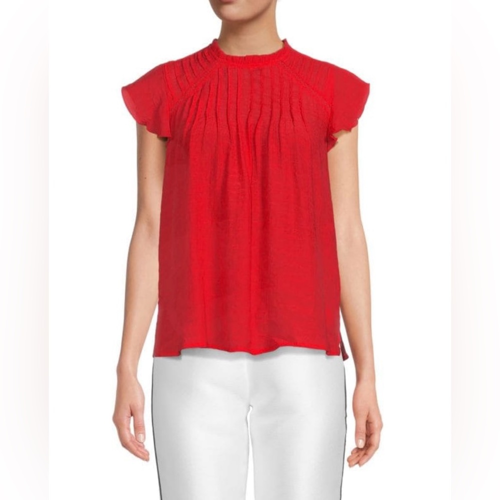 NANETTE LEPORE Warm Autumn Hot Coral Flutter
Sleeve Blouse
Size medium NWT